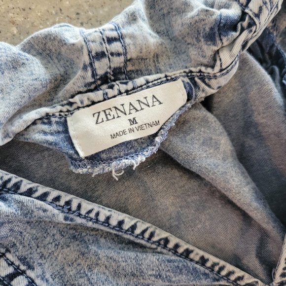 Zenana Womens Denim Cropped Cuntry Style Blouse Shirt Size Medium - Picture 3 of 4